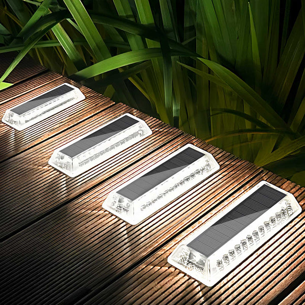 Lacasa Solar Deck Lights, Solar Lights Outdoor Waterproof IP68, 4 Pack Solar Powered Pathway Yard Driveway Step Landscape Light, LED Lighting 50LM for Garden Path Walkway Stair Patio, Cool White 6000K