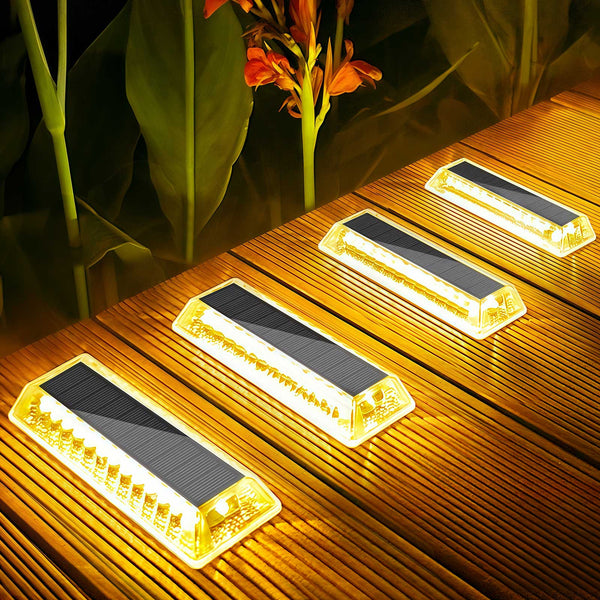 Lacasa Solar Deck Lights, Solar Lights Outdoor Waterproof IP68, 4 Pack Solar Powered Pathway Yard Driveway Step Landscape Light, LED Lighting 50LM for Garden Path Walkway Stair Patio, Warm White 2700K